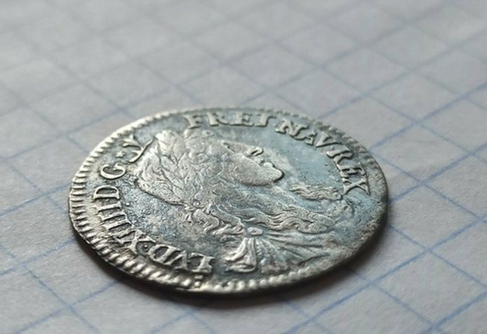 1662 ФРАНЦИЯ Король ЛЮДОВИК XIV Серебряная Французская монета 1/12 Экю подлинная kf735 - фото фото фото 1