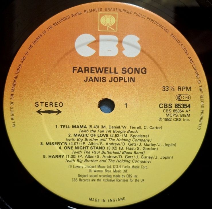 Janis Joplin - Farewell Song - 1982.   (LP). 12. Vinyl. Пластинка. England - фото фото фото 4