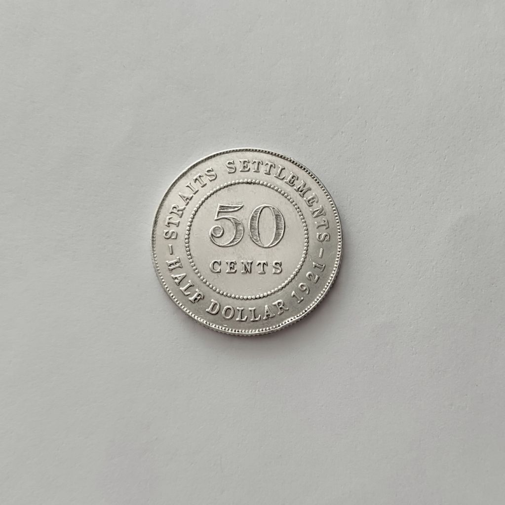 50 ЦЕНТОВ СТРЕЙТС СЕТЛМЕНТС 1921 состояние!!!  серебро - фото фото фото 1