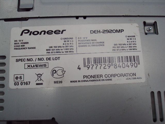 Автомагнитола Pioneer DEH-2920MP магнитола для автомобиля WMA MP3 размер 18,6х5,7х16,1 см №9584 - фото фото фото 7