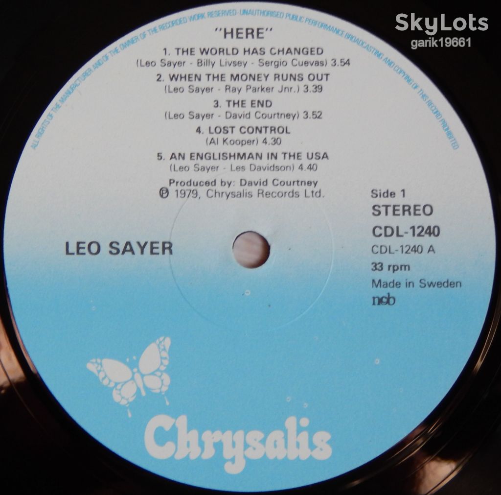 Leo Sayer – Here  (Chrysalis – CDL-1240, Sweden) NM-/NM- - фото фото фото 2