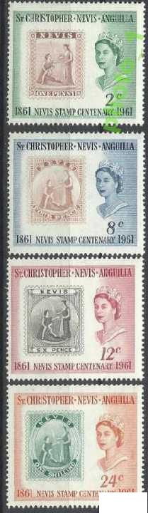Сент Кристофер Невис Ангилья 1961 Королева первые марки 4м. - фото фото фото 0
