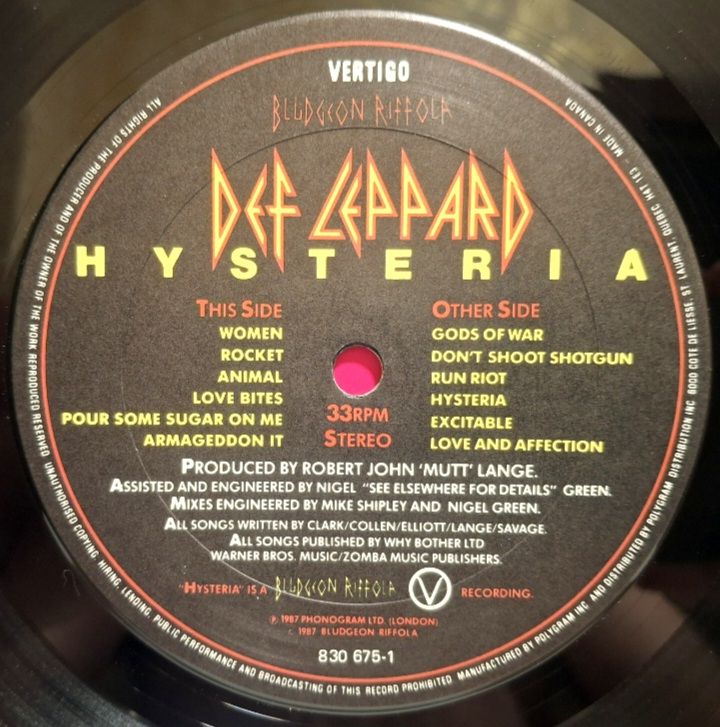 Def Leppard - Hysteria - 1987.  (LP). 12. Vinyl. Пластинка. Canada. - фото фото фото 4