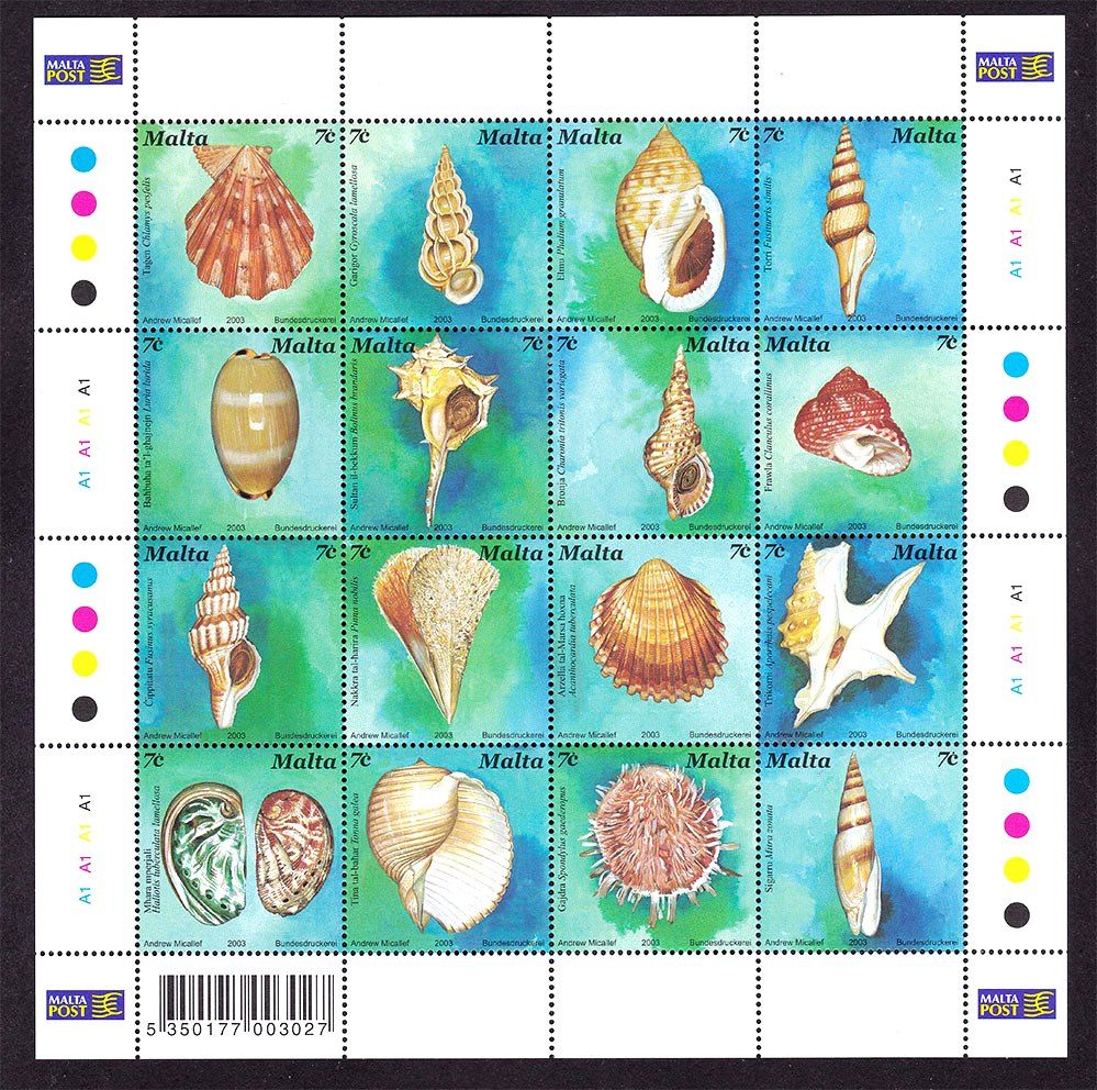 Фауна .  Мальта  2003 г   MNH - к/б - ракушки - фото фото фото 0