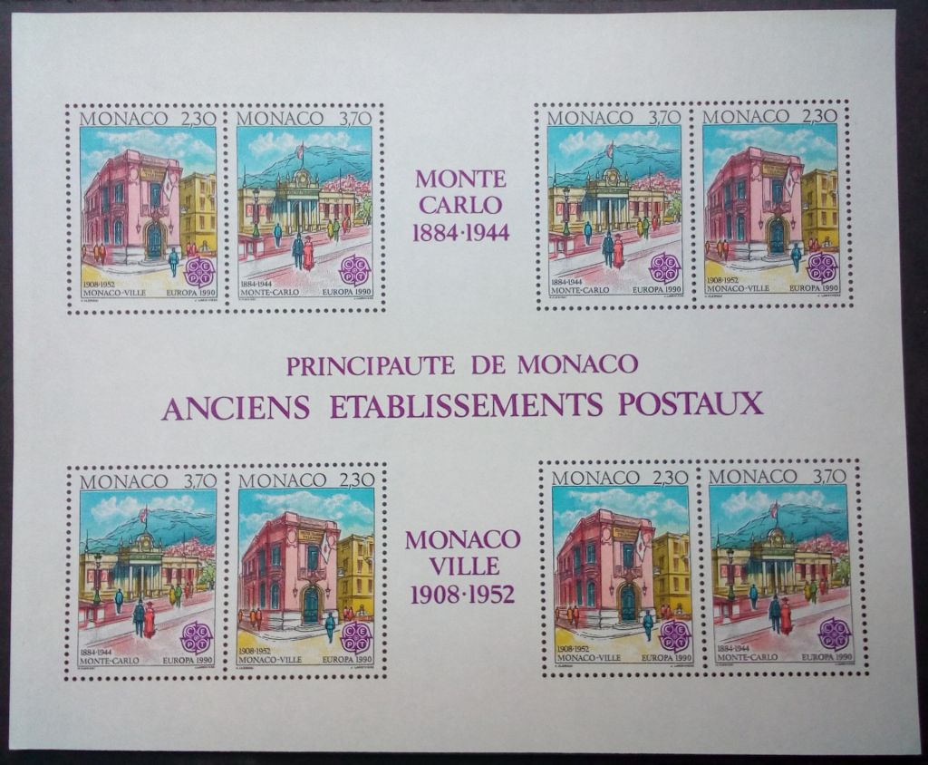 Монако 1990 Почта, Европа СЕПТ, блок, MNH  (КЦ=20 евро) - фото фото фото 0