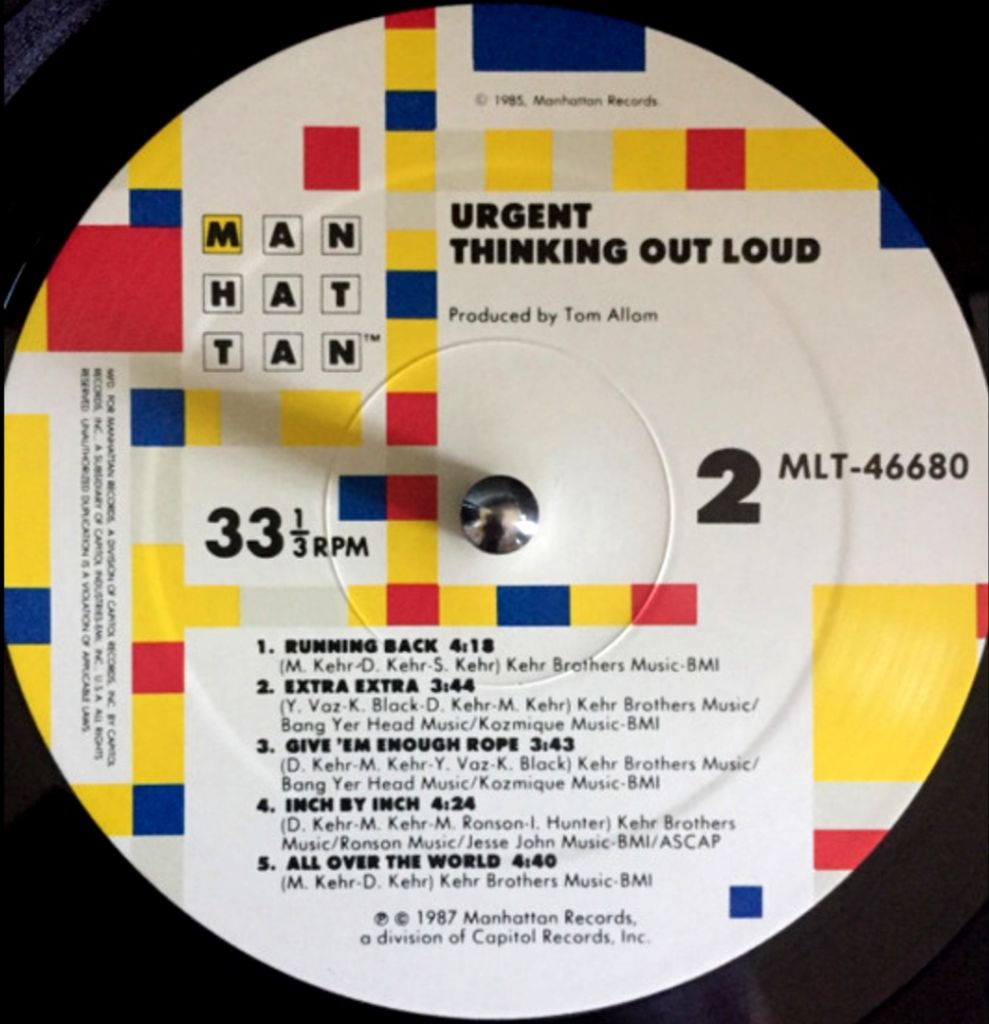 Urgent - Thinking Out Loud - 1987.  (LP). 12. Vinyl. Пластинка. US. - фото фото фото 5
