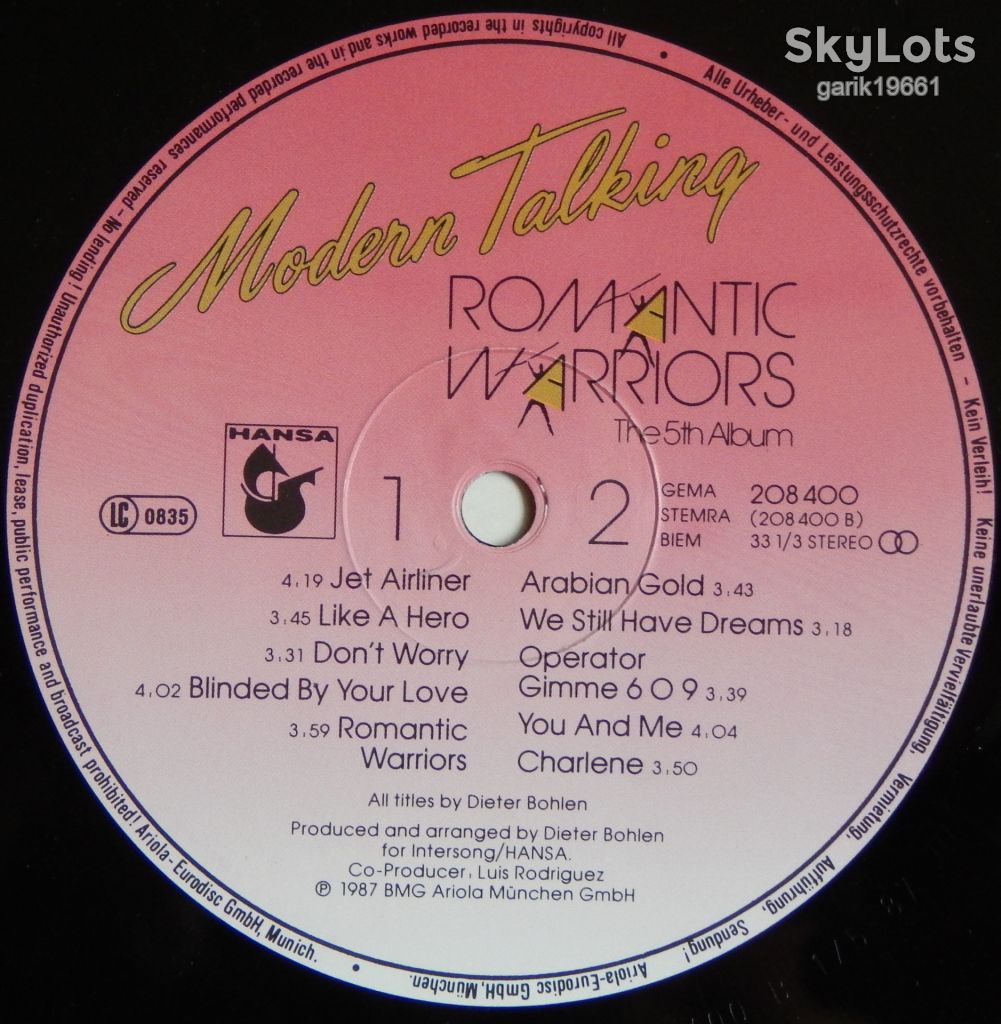Modern Talking – Romantic Warriors  (Hansa – 208 400, Germany) EX/NM- - фото фото фото 2