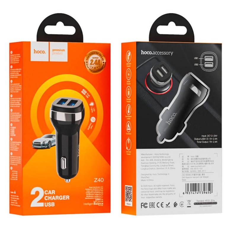 Автомобільний зарядний пристрій Hoco Z40 12W / 2.4A 2USB Black - фото фото фото 3