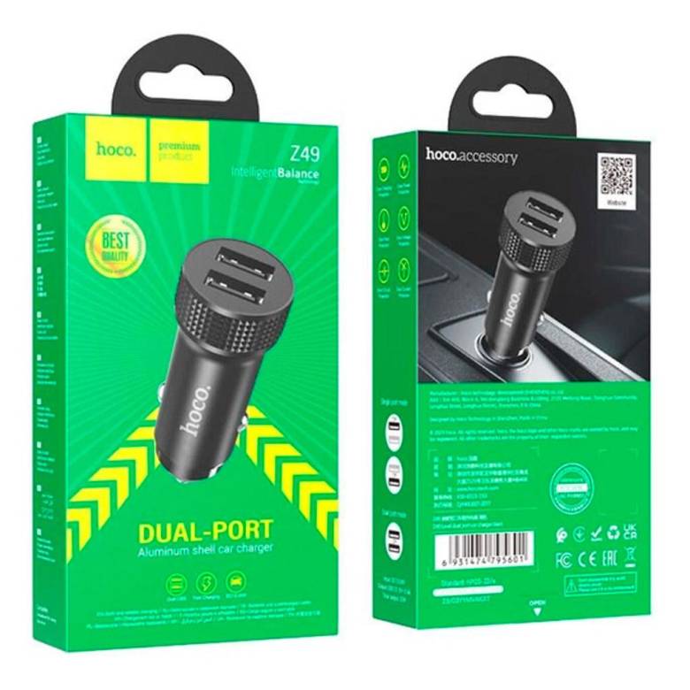 Автомобільний зарядний пристрій Hoco Z49 12W / 2.4A 2USB Black - фото фото фото 4