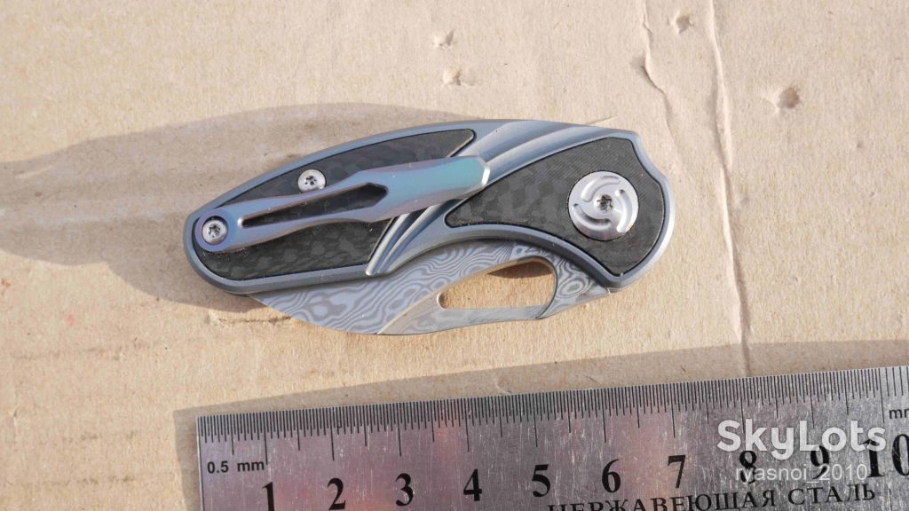 Antler, Titanium + carbon, Damascus vg10, EDC, Slip Joint - фото фото фото 11