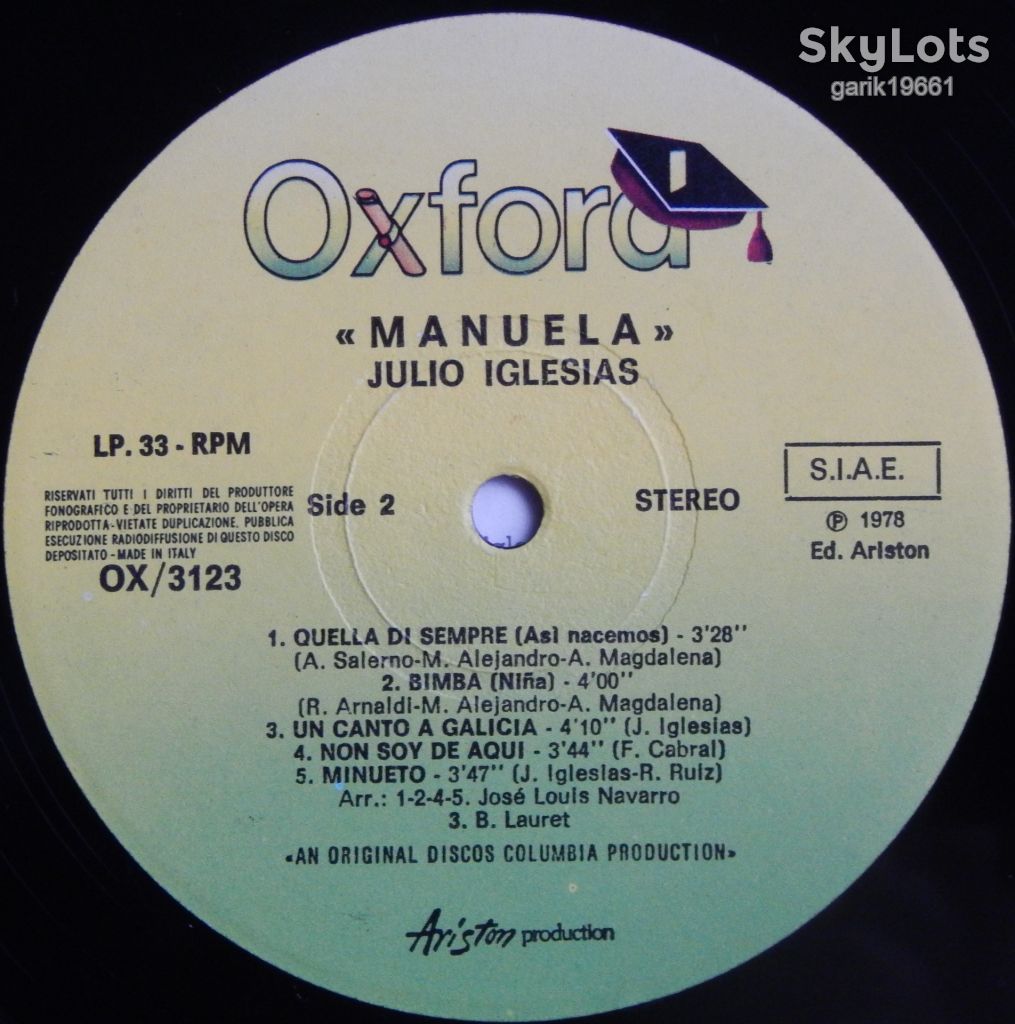 Julio Iglesias – Manuela  (Oxford – OX/3123, Italy) EX/EX - фото фото фото 3