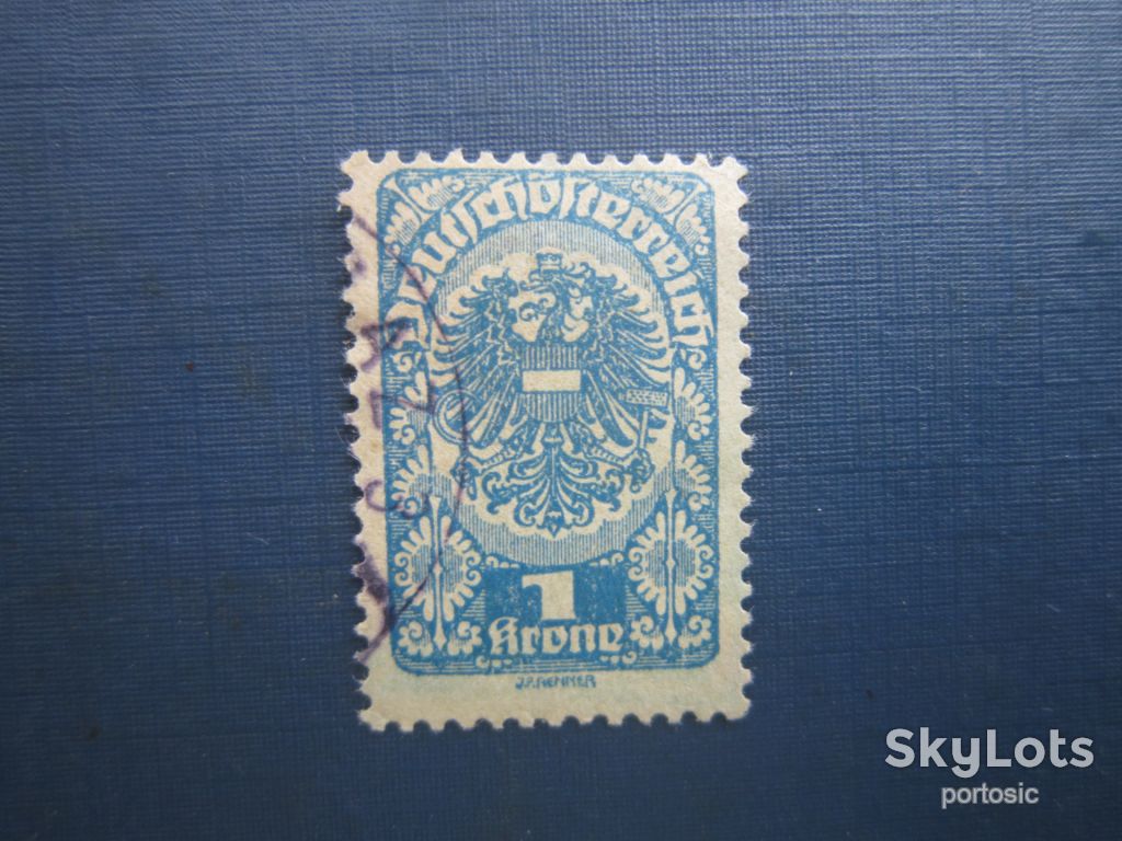 Марка Австрія 1919 стандарт герб 1 крона блакитна гаш - фото фото фото 0