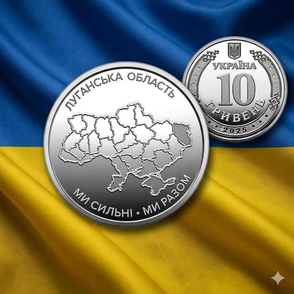 Пам'ятна монета 10 гривень: Ми сильні. Ми разом. Луганська область      (з ролла) - фото фото фото 0