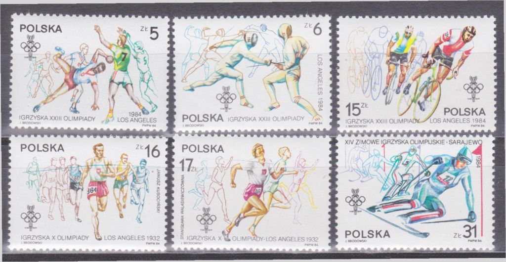 Польша 1984 ЛЕТНЯЯ ОЛИМПИАДА ОЛИМПИЙСКИЕ ИГРЫ АТЛЕТИКА ГАНДБОЛ ФЕХТОВАНИЕ ВЕЛОСПОРТ Mi.2913-2918 А - фото фото фото 0