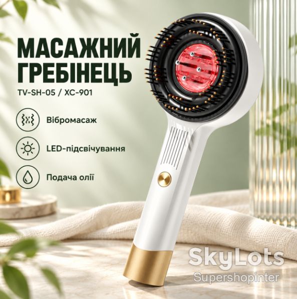 Массажная расческа для кожи головы с LED-подсветкой и подачей масла TV-SH-05/XC-901 Белая - фото фото фото 0