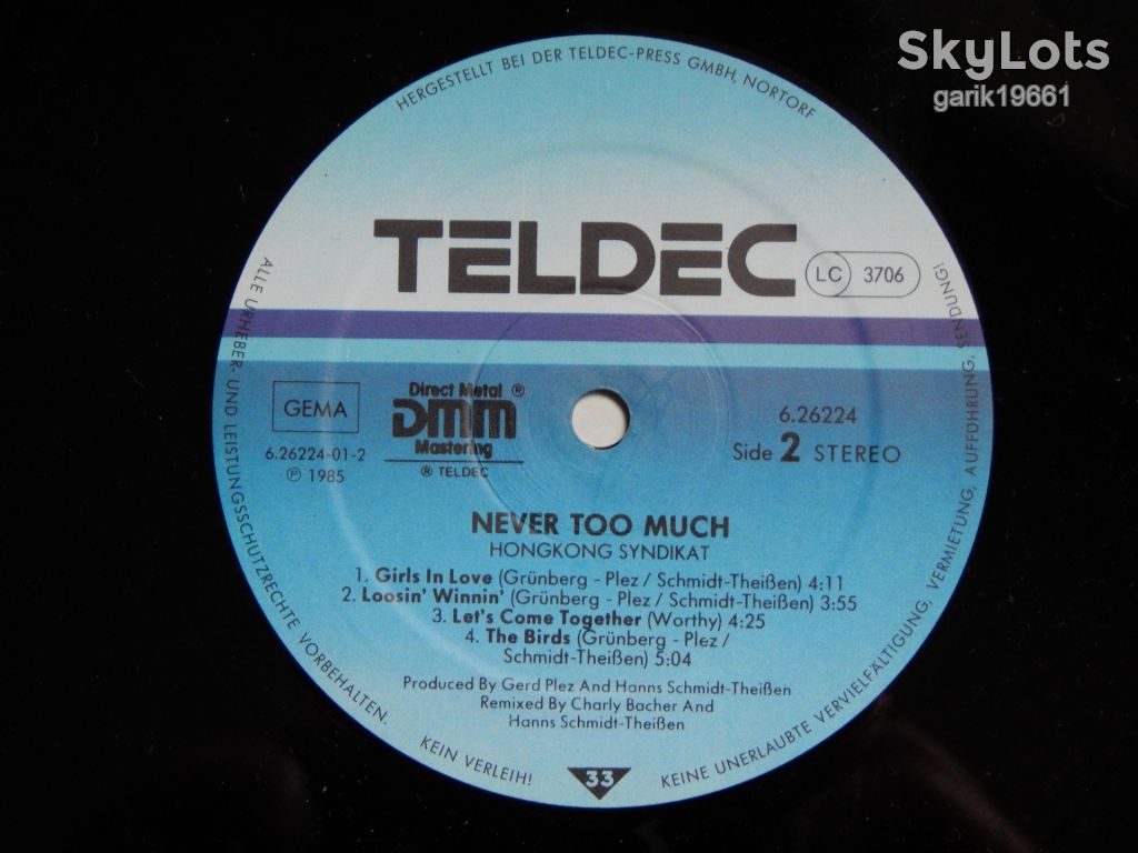 Hongkong Syndikat – Never Too Much  (TELDEC – 6.26224 AP, Germany) EX+/NM- - фото фото фото 3