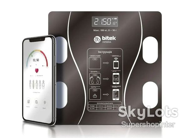 Весы электронные бытовые напольные 180кг стеклянные квадратные LED экран App BITEK BT-1605 - фото фото фото 1
