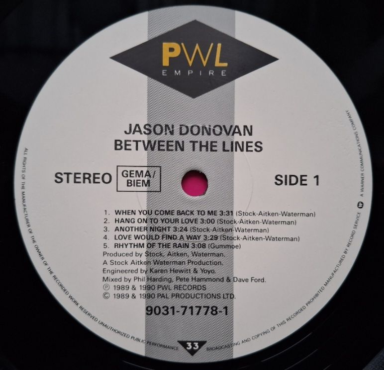 Jason Donovan - Between The Lines - 1990.  (LP). 12. Vinyl. Пластинка. Germany. - фото фото фото 4