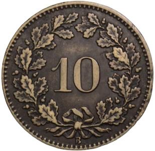 10 раппен,1873 г. Швейцария, серебро-биллон - фото фото фото 1