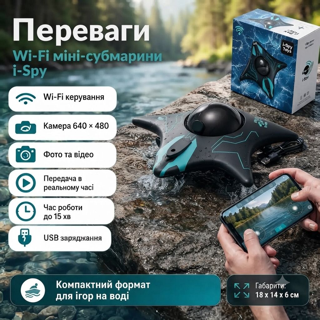 Підводний міні-дрон i-Spy з Wi-Fi камерою та керуванням зі смартфона - фото фото фото 0