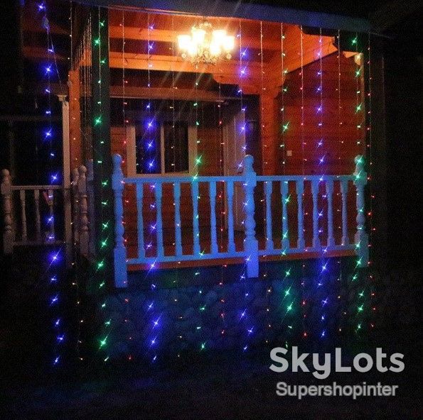Гирлянда Водопад штора прозрачный провод 2х2м 320LED Мультиколор (сине-зелено-красный) - фото фото фото 1