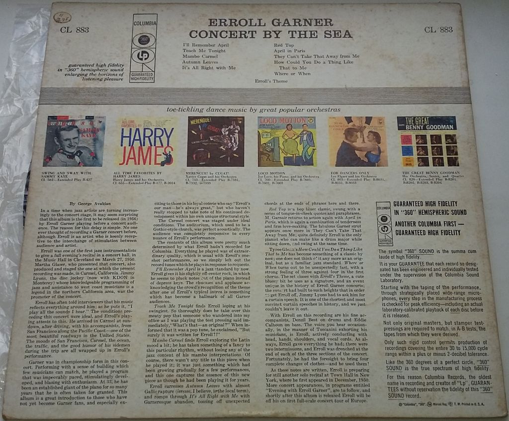 ERROL GARNER Concert By The Sea LP VG-/G+ - фото фото фото 1