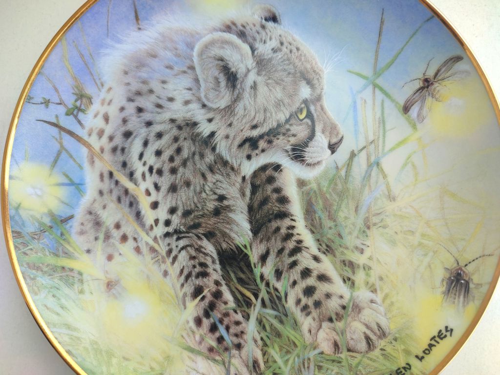 "ГЕПАРД. КОТЕНОК ГЕПАРДА" коллекционная декоративная тарелка "FRANKLIN MINT" США фарфор РЕДКАЯ!!! - фото фото фото 2