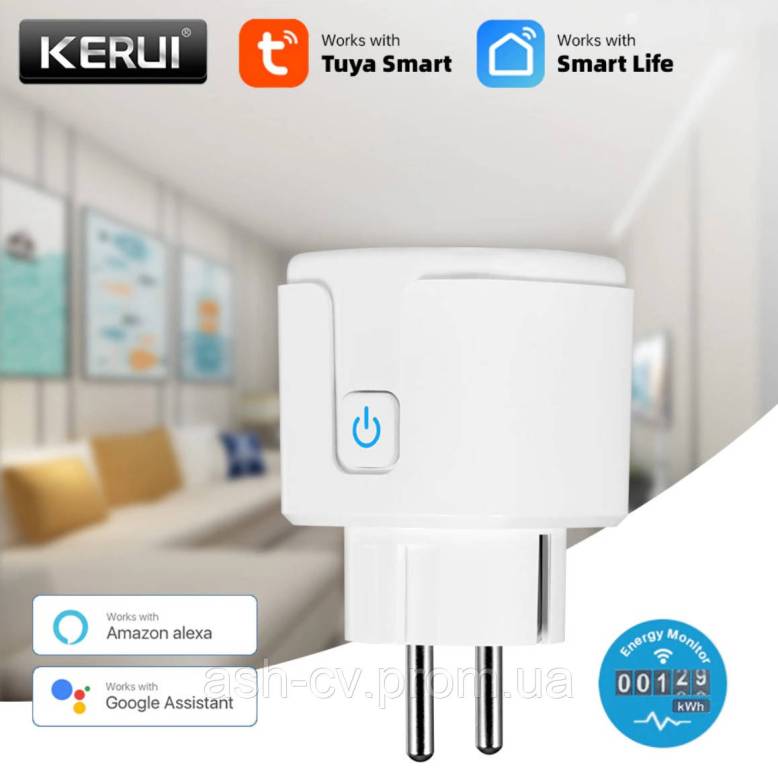 Smart, розетка, Wi-Fi, смарт, ватметр, KERUI, Tuya, Alexa, Google Assistant, Smart Life - фото фото фото 0