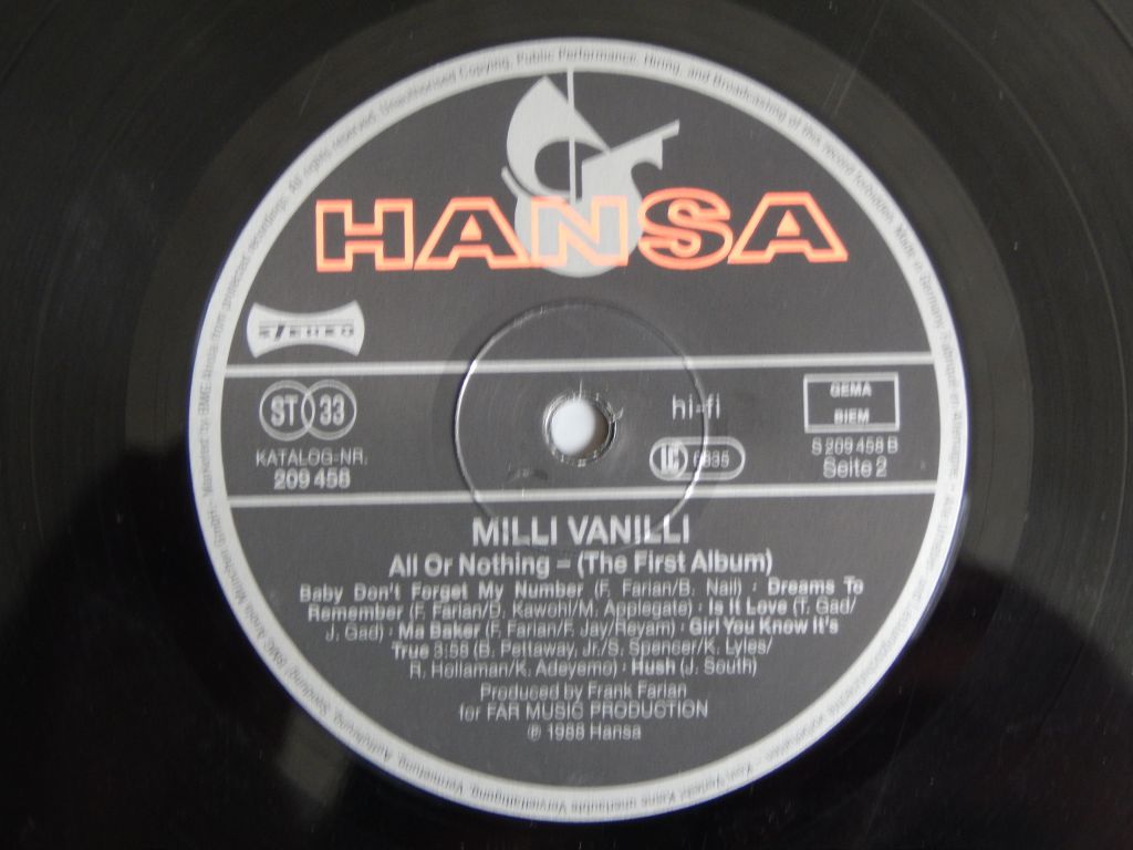 Milli Vanilli ‎– All Or Nothing    (The First Album)   (Hansa ‎– 209 458, Germany) EX+/EX+ - фото фото фото 4