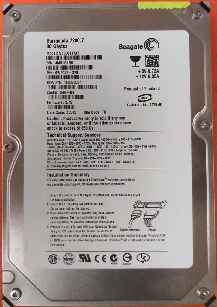 HDD Hard Drive SATA Desktop 3.5" Seagate ST380817AS 80GB - фото фото фото 0