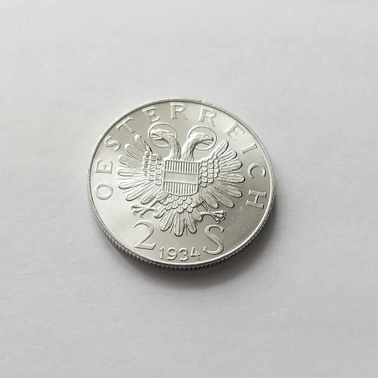 2 ШИЛЛИНГА АВСТРИЯ 1934 состояние UNC серебро РЕДКАЯ!!! - фото фото фото 3