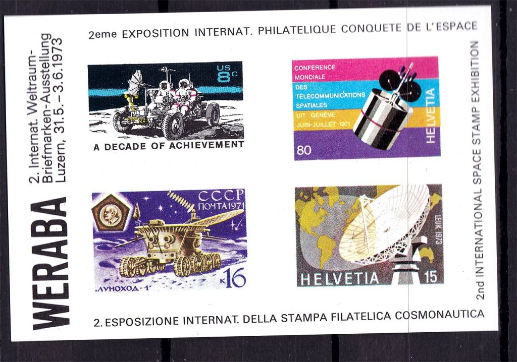 Космос . Швейцария 1973 г  MNH - сув. лист - - фото фото фото 0