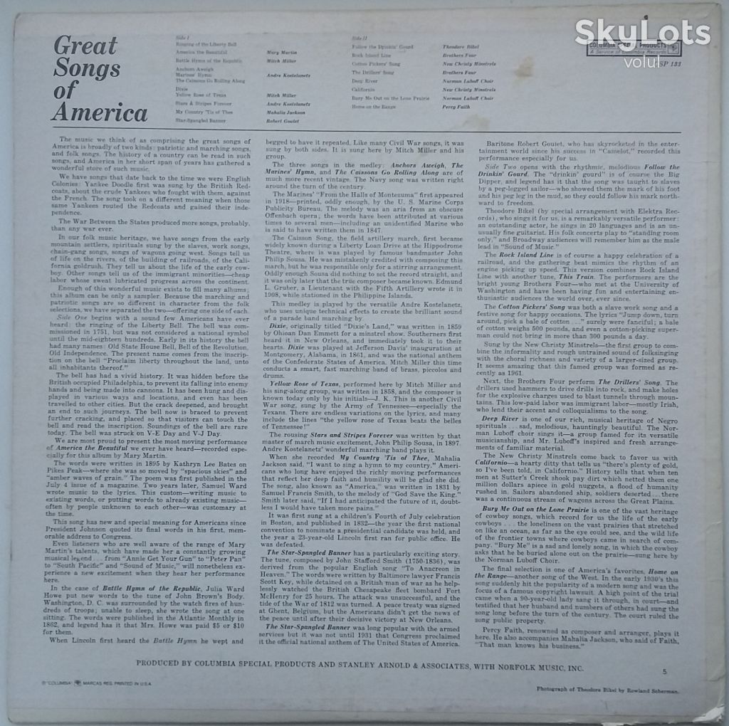VARIOUS ‎ Great Songs Of America LP VG+/VG - фото фото фото 1