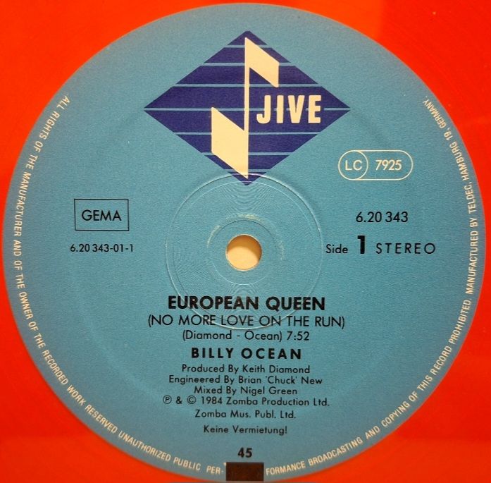 Billy Ocean - European Queen - 1984.  (EP). 12. Colour Vinyl. Пластинка. Germany. - фото фото фото 4