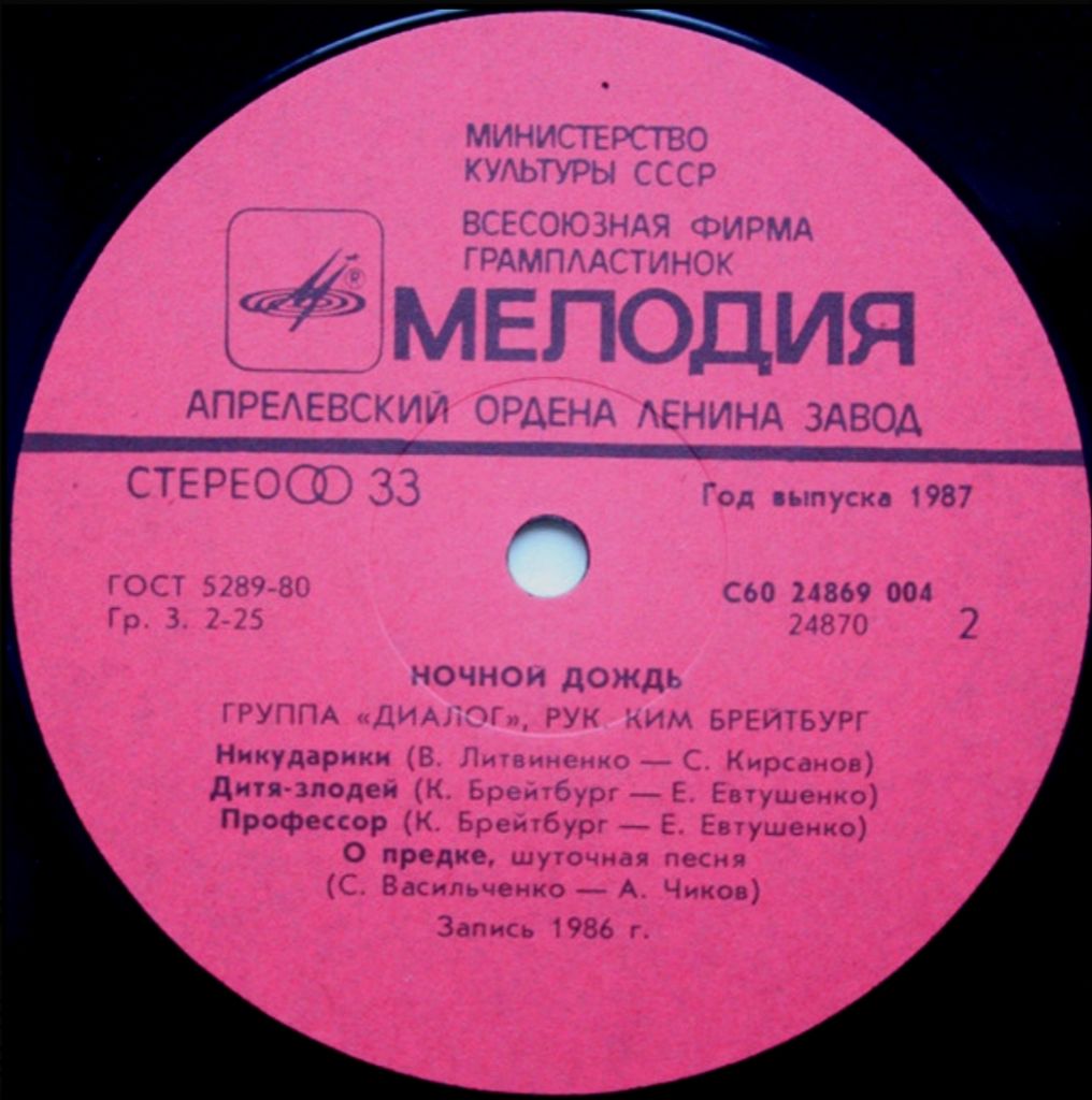 Диалог ЕХ Меладзе - Ночной Дождь - 1986.   (LP). 12. Vinyl. Пластинка - фото фото фото 3
