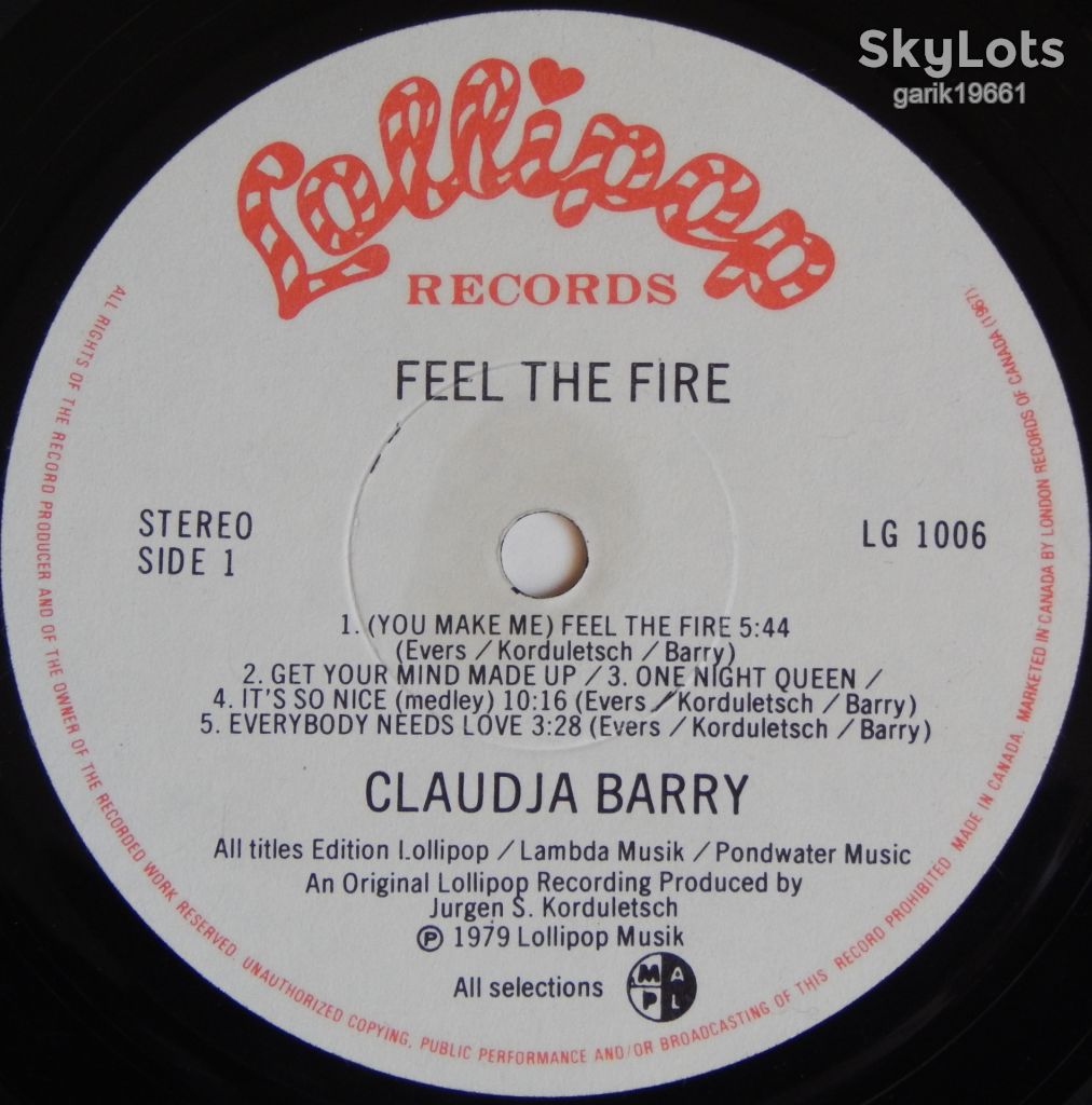 Claudja Barry – Feel The Fire  (Lollipop Records – LG-1006, Canada) G+/EX+ - фото фото фото 2