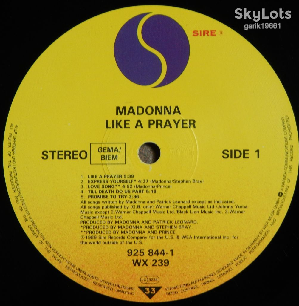 Madonna – Like A Prayer  (Sire – 925 844-1, Germany) EX+/EX+ - фото фото фото 2