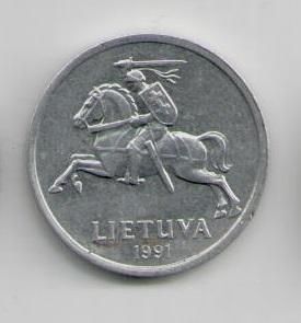 Монета Литва 1 цент 1991 года - фото фото фото 1