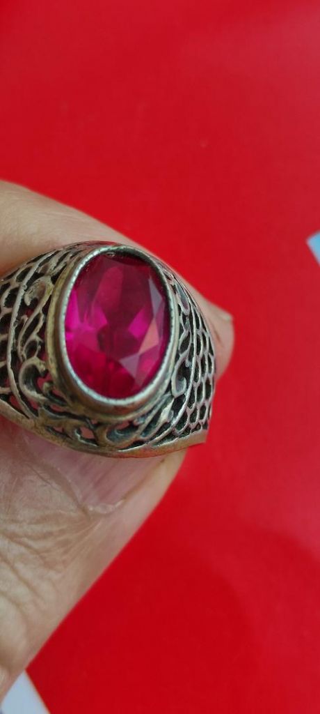 Винтажное серебряное кольцо с натуральным красным корундом производства СССР KMT33 - фото фото фото 1