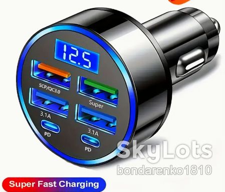 Багатофункціональний автомобільний зарядний пристрій, 6 в 1 , з LED-дисплеєм напруги - фото фото фото 0