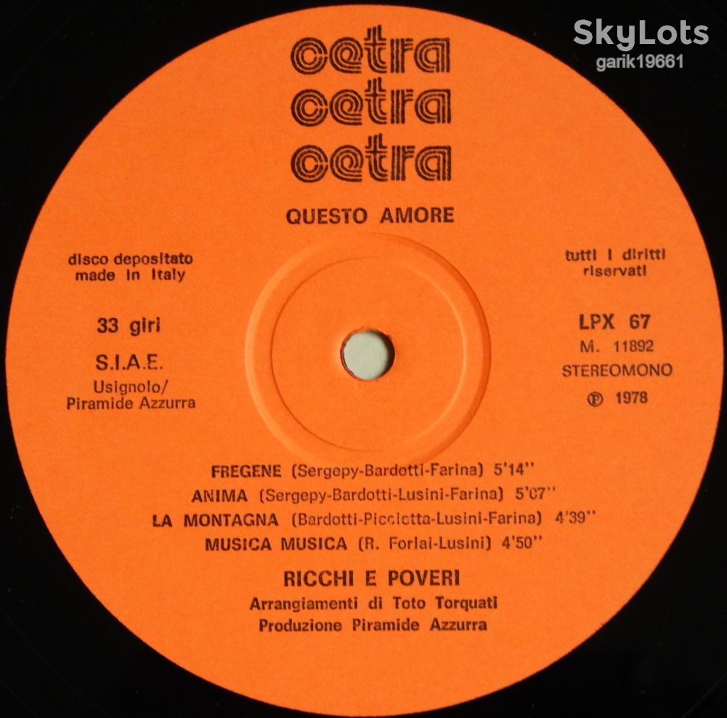 Ricchi &amp; Poveri – Questo Amore  (Cetra – LPX 67, Italy) EX/NM- - фото фото фото 3