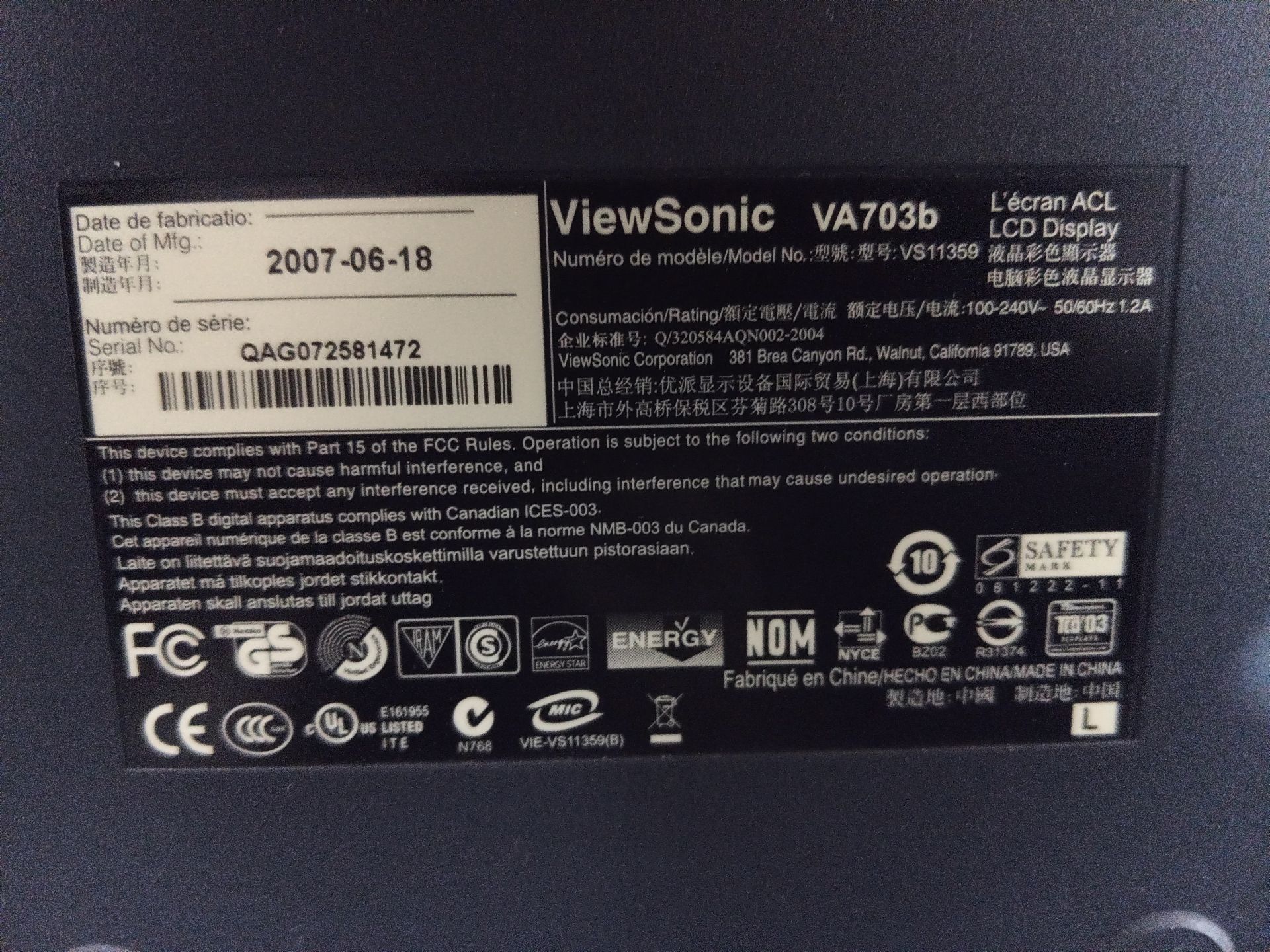 Б/У Монітор ViewSonic  model - VA703b  17"  1280x1024  (TN)  VGA      код 72И - фото фото фото 8