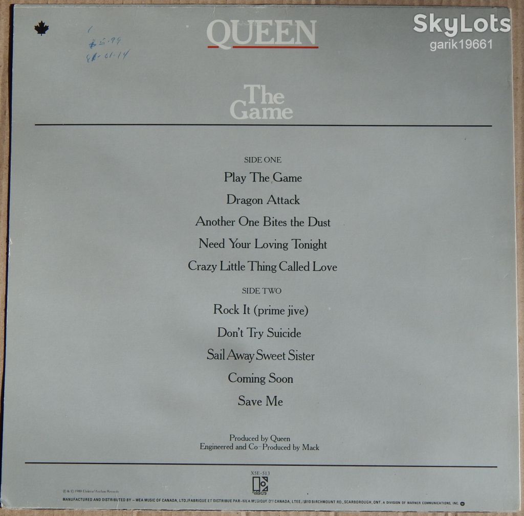 Queen – The Game   (Elektra – X5E-513, Canada) inner sleeve NM-/NM- - фото фото фото 1