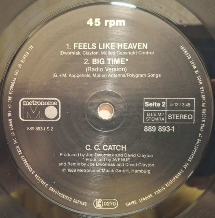 C.C. Catch - Big Time - 1989.  (LP). 12. Vinyl. Пластинка. Germany. - фото фото фото 3