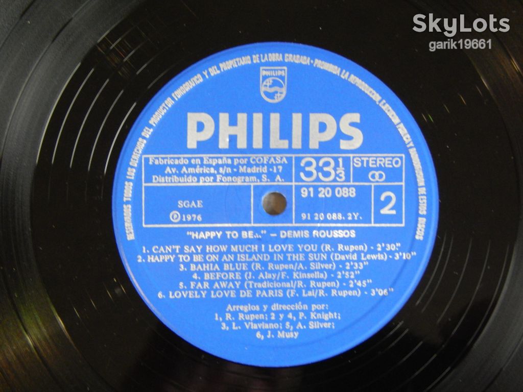 Demis Roussos ‎– Happy To Be...  (Philips ‎– 91 20 088, Spain) EX+/NM- - фото фото фото 3