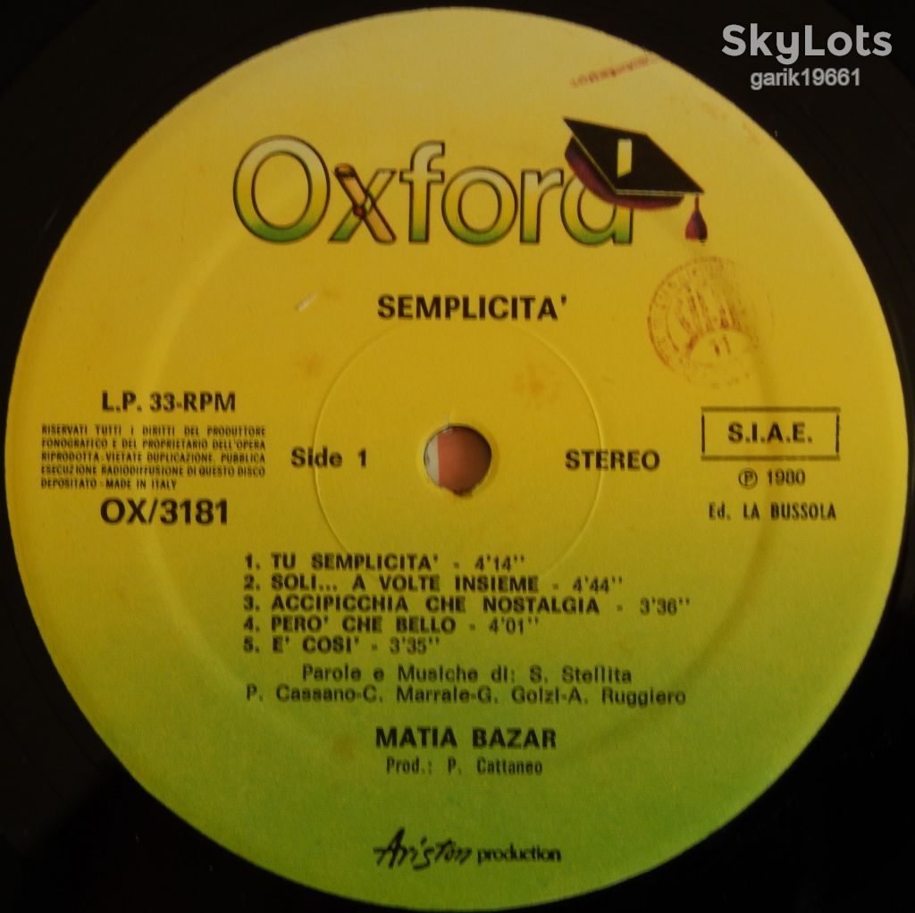 Matia Bazar – Semplicita   (Oxford – OX/3181, Italy) VG+/EX+ - фото фото фото 2