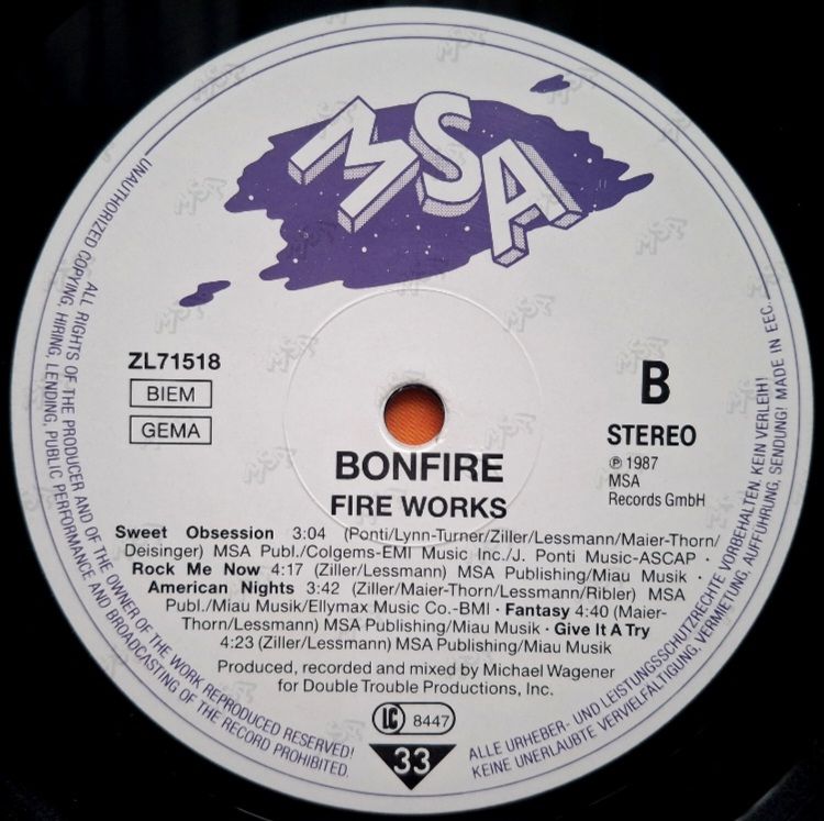 Bonfire - Fire Works - 1987.   (LP). 12. Vinyl. Пластинка. Germany. - фото фото фото 5