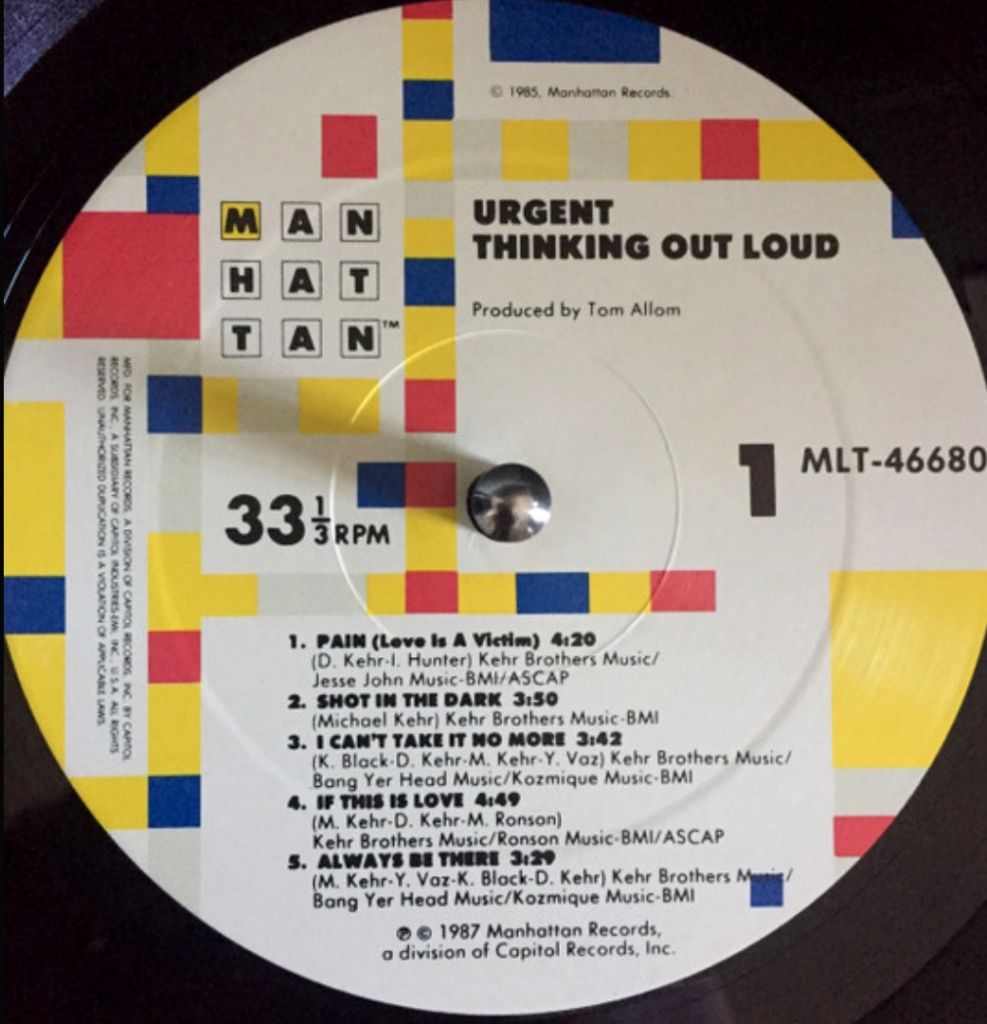 Urgent - Thinking Out Loud - 1987.  (LP). 12. Vinyl. Пластинка. US. - фото фото фото 4