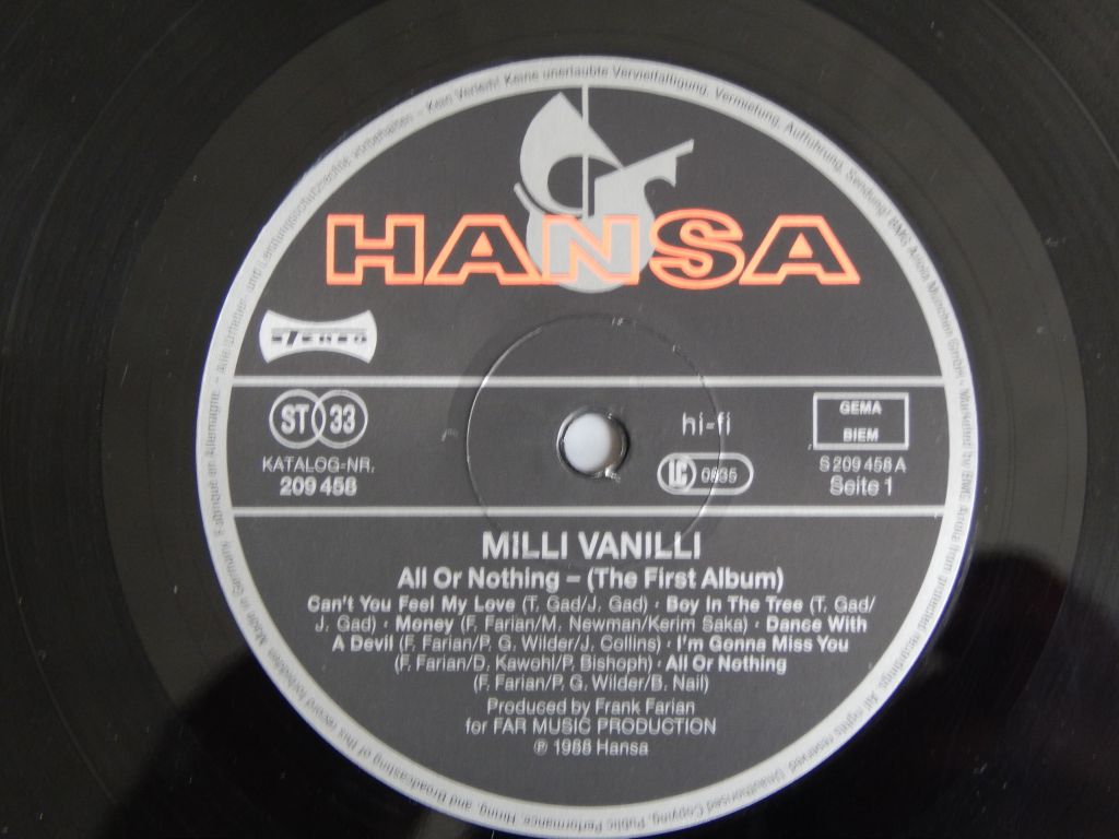 Milli Vanilli ‎– All Or Nothing    (The First Album)   (Hansa ‎– 209 458, Germany) EX+/EX+ - фото фото фото 3