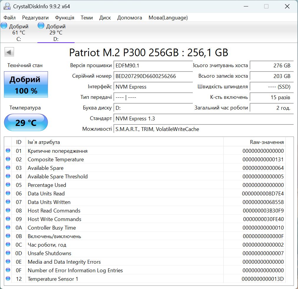 SSD Patriot P300 256GB M.2 NVMe — стан 100% - фото фото фото 2